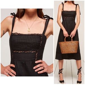 Reformation Dakota Linen Midi Lace Trim Dress Sz 6
